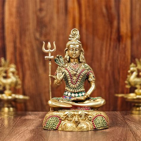 Buy Brass Shiva Statue with stonework 13" - Budhshiv.com