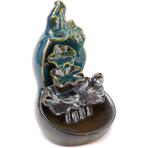 Ceramic Backflow Flower Waterflow Incense Burner with 15 Cones (4.4 x 7 ...