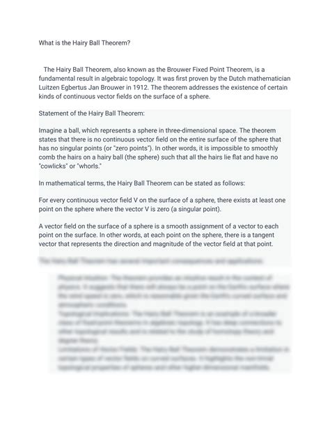 SOLUTION: What is the hairy ball theorem - Studypool