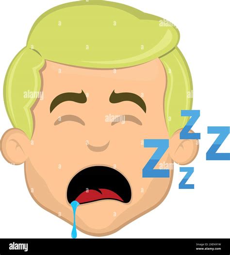 vector illustration face man cartoon blonde and blue eyes, with their mouth open sleeping ...