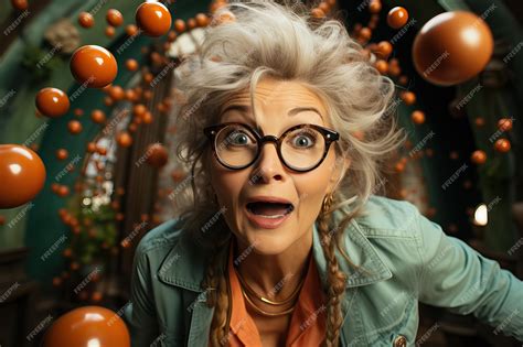 Premium AI Image | Colorful Fun Mature Woman Catching Animated Balls