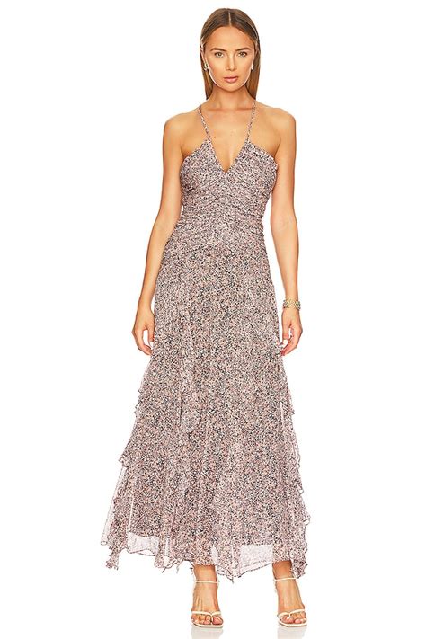 Shona Joy Cynthia Ruched Frill Maxi Dress in Rouge Multi | REVOLVE