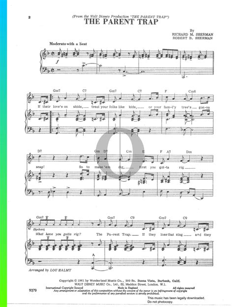 The Parent Trap Piano Sheet Music from The Parent Trap by Richard M ...
