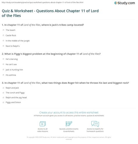 Quiz & Worksheet - Questions About Chapter 11 of Lord of the Flies ...