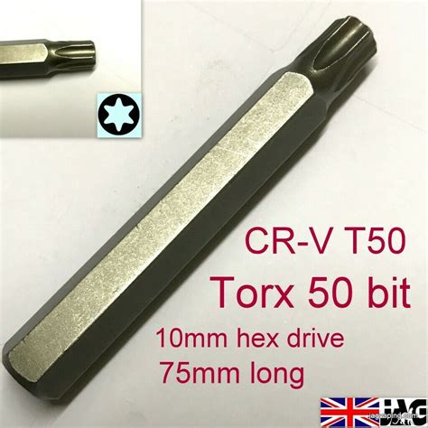 Torx T50 key/ bit, 10mm Hex Drive 75mm long
