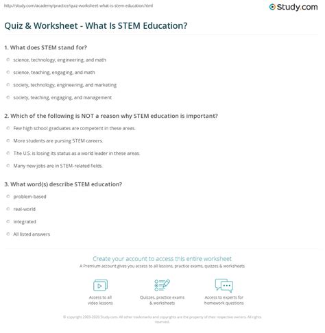 Quiz & Worksheet - What Is STEM Education? | Study.com