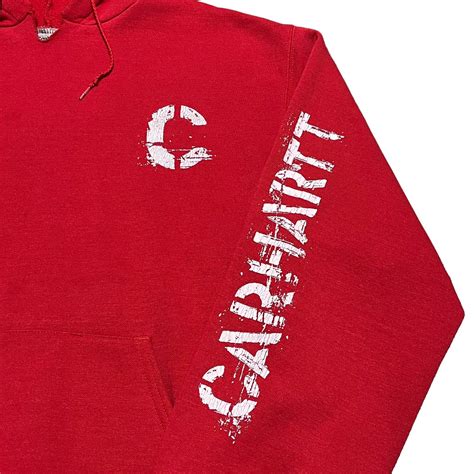 Vintage 2000s Carhartt Logo Red Pullover Hoodie - Siz… - Gem