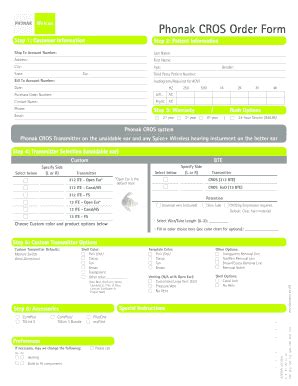 Phonak CROS Order Form - Blank Fillable Template | Fill Out, Print ...