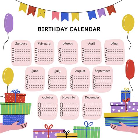 Free Vector | Hand drawn birthday calendar template design