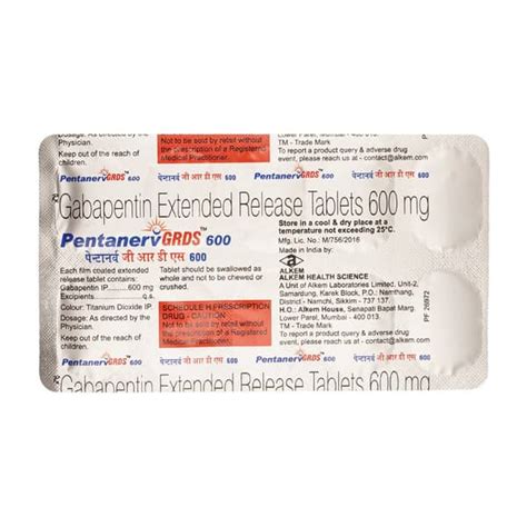 Pentanerv Grds 600 MG Tablet (10): Uses, Side Effects, Price & Dosage ...