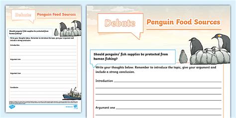 Penguin Food Sources Debate Writing Frame (teacher made)