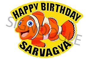 SIGNOOGLE Theme Fish Customized Personalized Happy Birthday Party ...