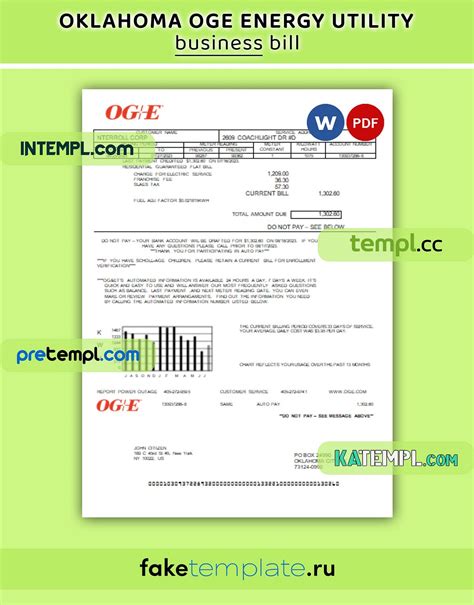 Oklahoma OGE Energy business utility bill, PDF and Word template | by ...