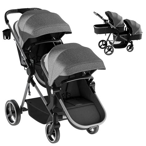 Amazon.com : MU Double Stroller, Foldable Twin Tandem Stroller with Adjustable Backrest ...