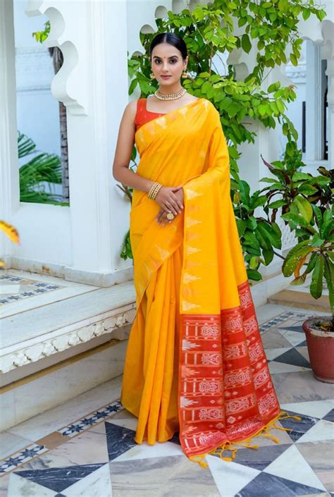 Buy Fresh Tulip Yellow South Silk Saree Online - MySilkLove