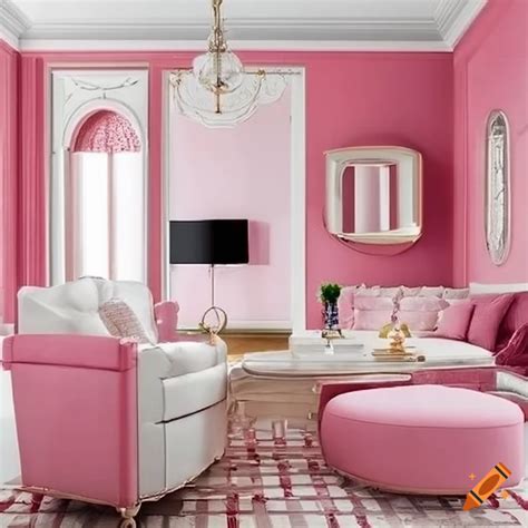 Luxurious pink art deco living room with floral accents on Craiyon