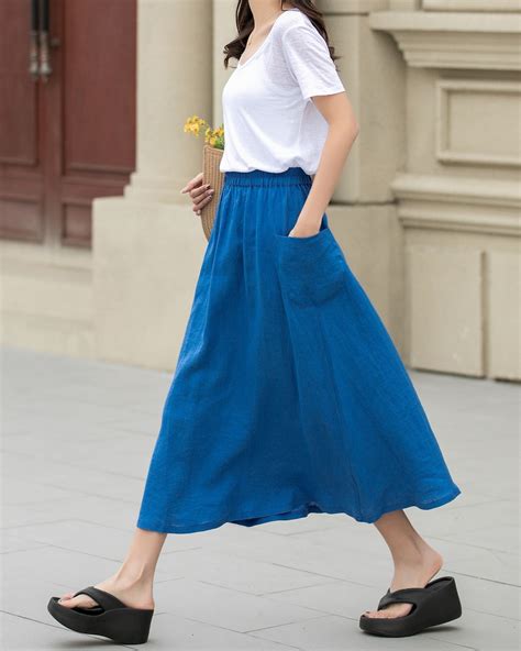 Linen Skirt, Midi Linen Skirt, Blue Linen Skirt, A Line Skirt, Womens ...