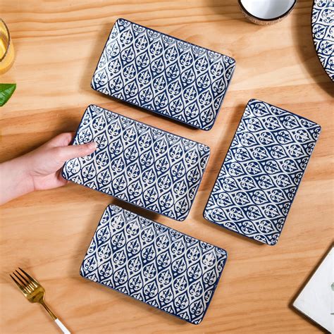Small Baroque Ceramic Platter Set Of 4 Navy 7 Inch Online - Premium ...