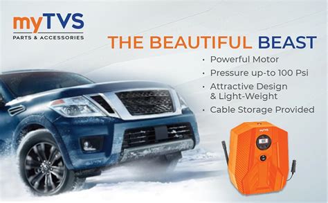 myTVS Digital Car Tyre Inflator | 100 Psi, 12V DC | Portable Air Pump ...