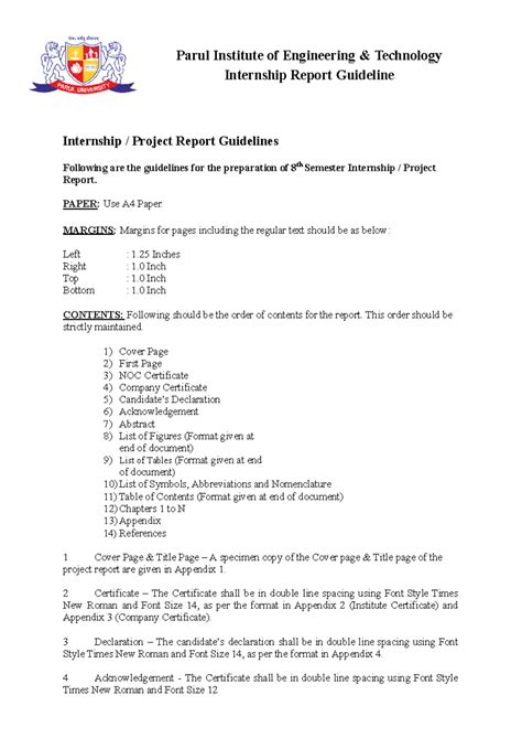 PU Internship Report Guidelines - 8th Semester Preparation - Studocu