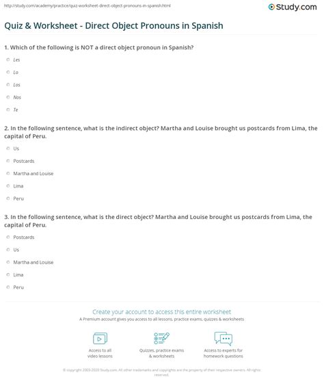 Direct Object Pronouns Spanish Worksheet