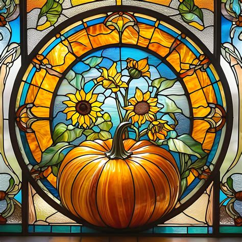 Pumpkin Sunflowers Stained Glass Free Stock Photo - Public Domain Pictures