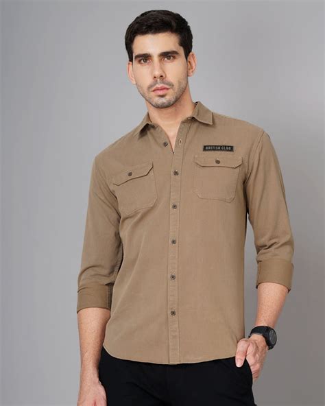 Men Brown Cotton Slim Shirt – FYVA