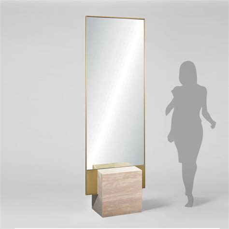 Travertine Base With Brushed Gold Frame Floor Mirror OA-9358-G