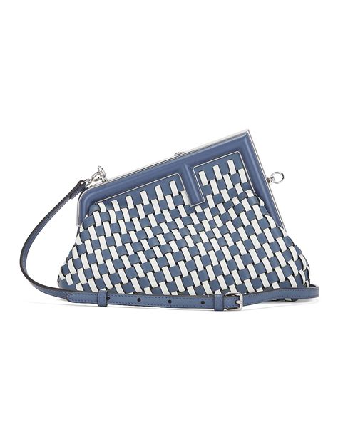 FWRD Renew Fendi Woven Leather First Bag in Teal | FWRD