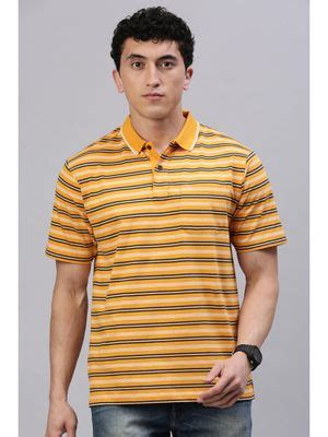 Buy Classic Polo Men Yellow Stripes Polo T-Shirt (M) Online