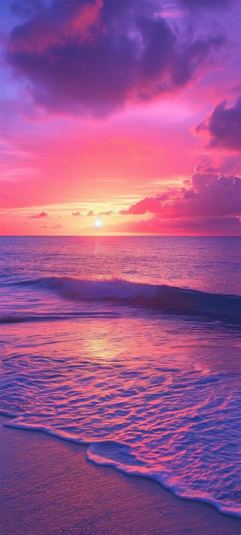 Tropical beach Wallpaper 4K, Aesthetic, Sunset, Purple sky