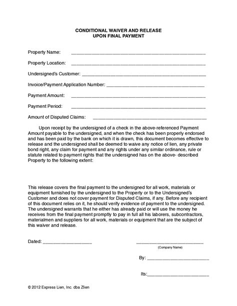 Nevada Final Conditional Lien Waiver Form | Free Template