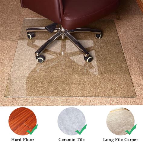GLSLAND Office Chair Mat, 46" x 36" Premium Tempered Glass Computer ...