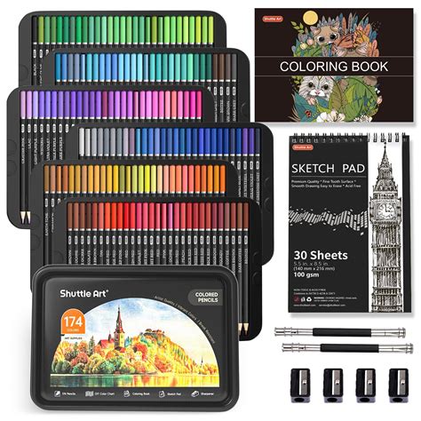 Buy Shuttle Art174 Colours Professional Colouring Pencils, Soft Core ...