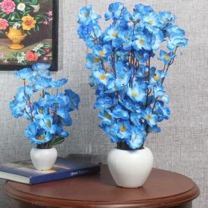 Flipkart Perfect Homes Blue Cherry Blossom Artificial Flower with Pot ...