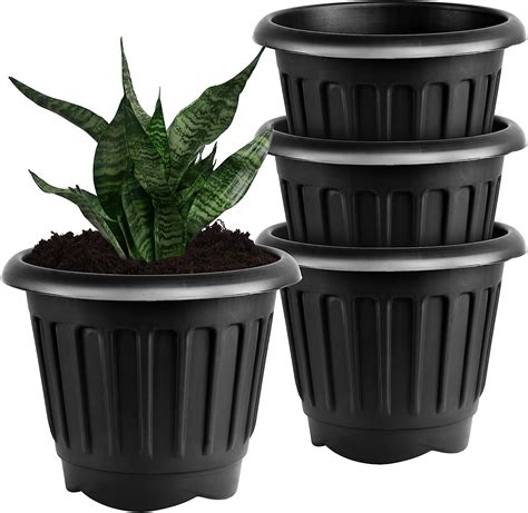 ZENQA 4 x Large Round Plastic Plant Pot Flower Pots Indoor Outdoor | 40 ...