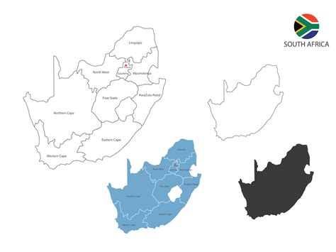 4 style of South Africa map vector illustration have all province and mark the capital city of ...