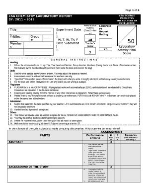 CSA CHEMISTRY LABORATORY REPORT Doc Template | pdfFiller