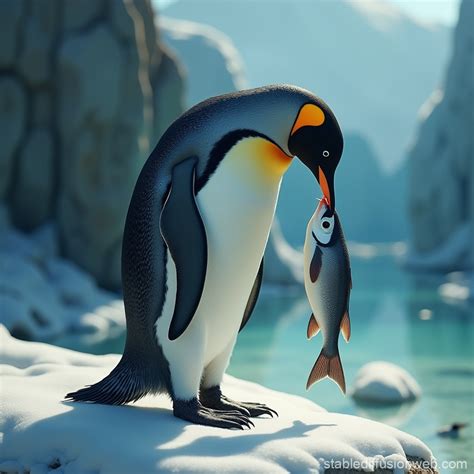King Penguin Eating Small Fish