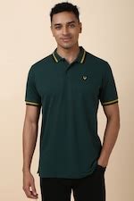 Buy Men Green Textured Polo Neck T-shirt Online - 39674634 | Allen Solly