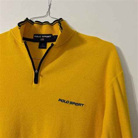 yellow vintage Polo Sport sweater half zip up //... - Depop