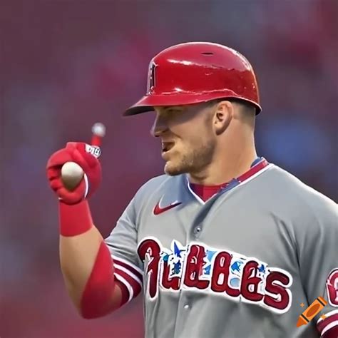 Mike trout playing for the philadelphia phillies on Craiyon