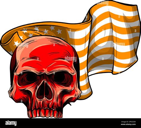 vector illustration of skull with american flag. digital hand draw ...