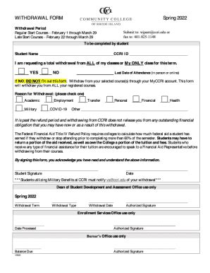 2022-2026 Community College of Rhode Island Withdrawal Form - Blank ...