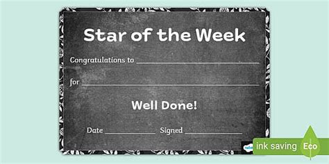 Chalkboard Themed Reward Certificate - Star of the Week