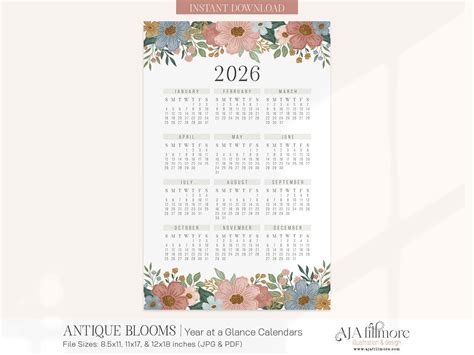 2026 Year at a Glance Calendar, 2026 Wall Calendar, 2025 Digital Wall ...