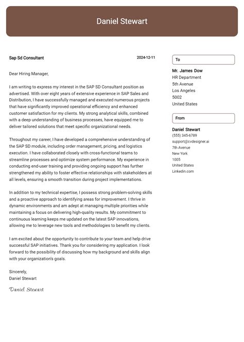 14 SAP SD Consultant Cover Letter Examples and Templates for 2026 ...