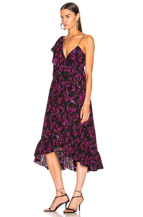 Les Reveries Asymmetrical Ruffle Wrap Dress in Wispy Floral Black | FWRD