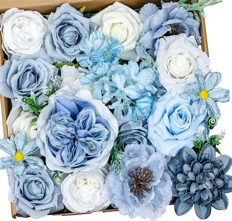 Amazon.com: BSMYBO Artificial Flowers Combo Dusty Blue Flower Bouquets ...