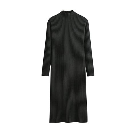 Diufon Womens Fall Knit Dresses Casual Solid Color Midi Dress High Neck ...